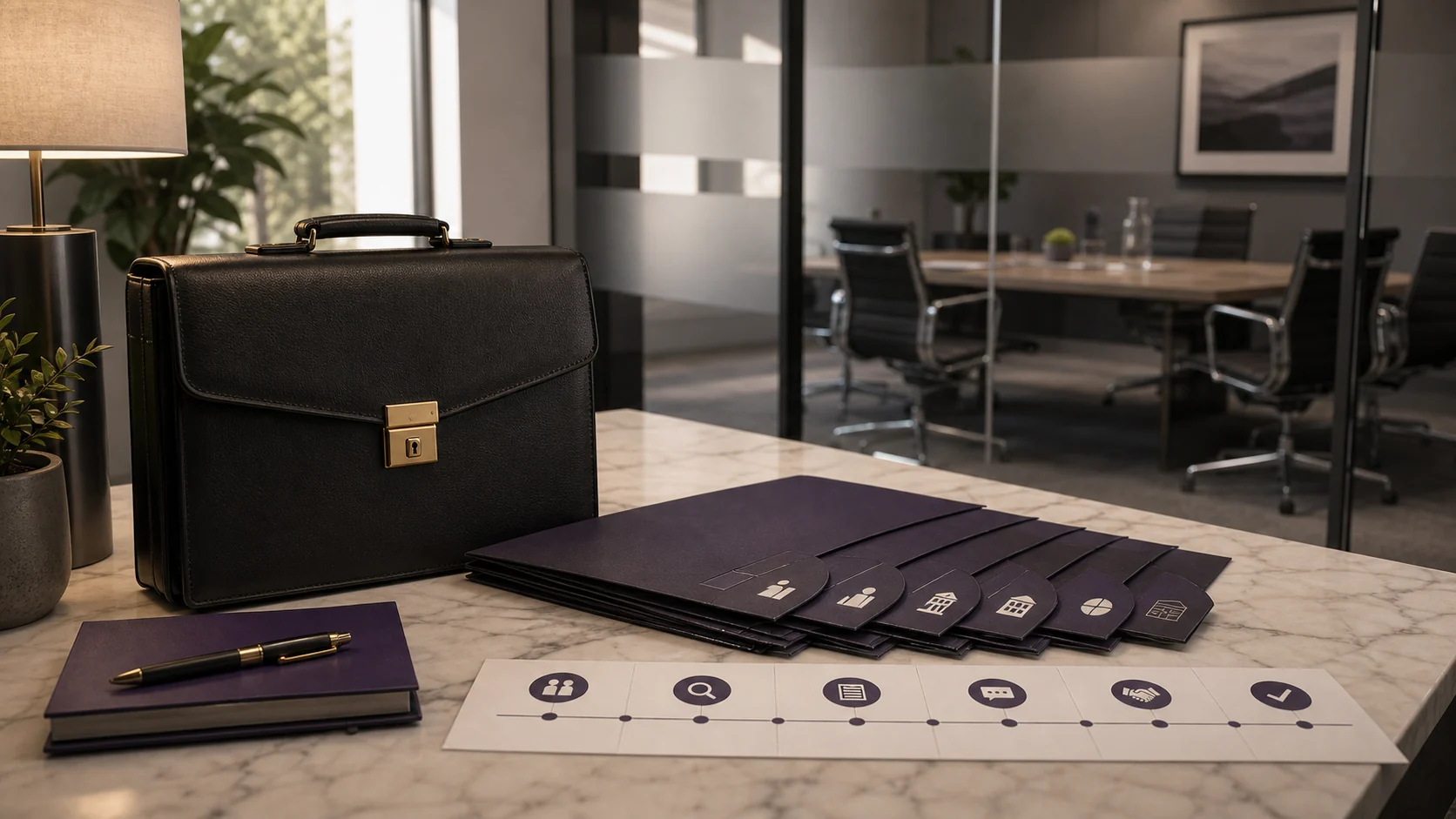 Confidential listing package with buyer folders and locked briefcase
