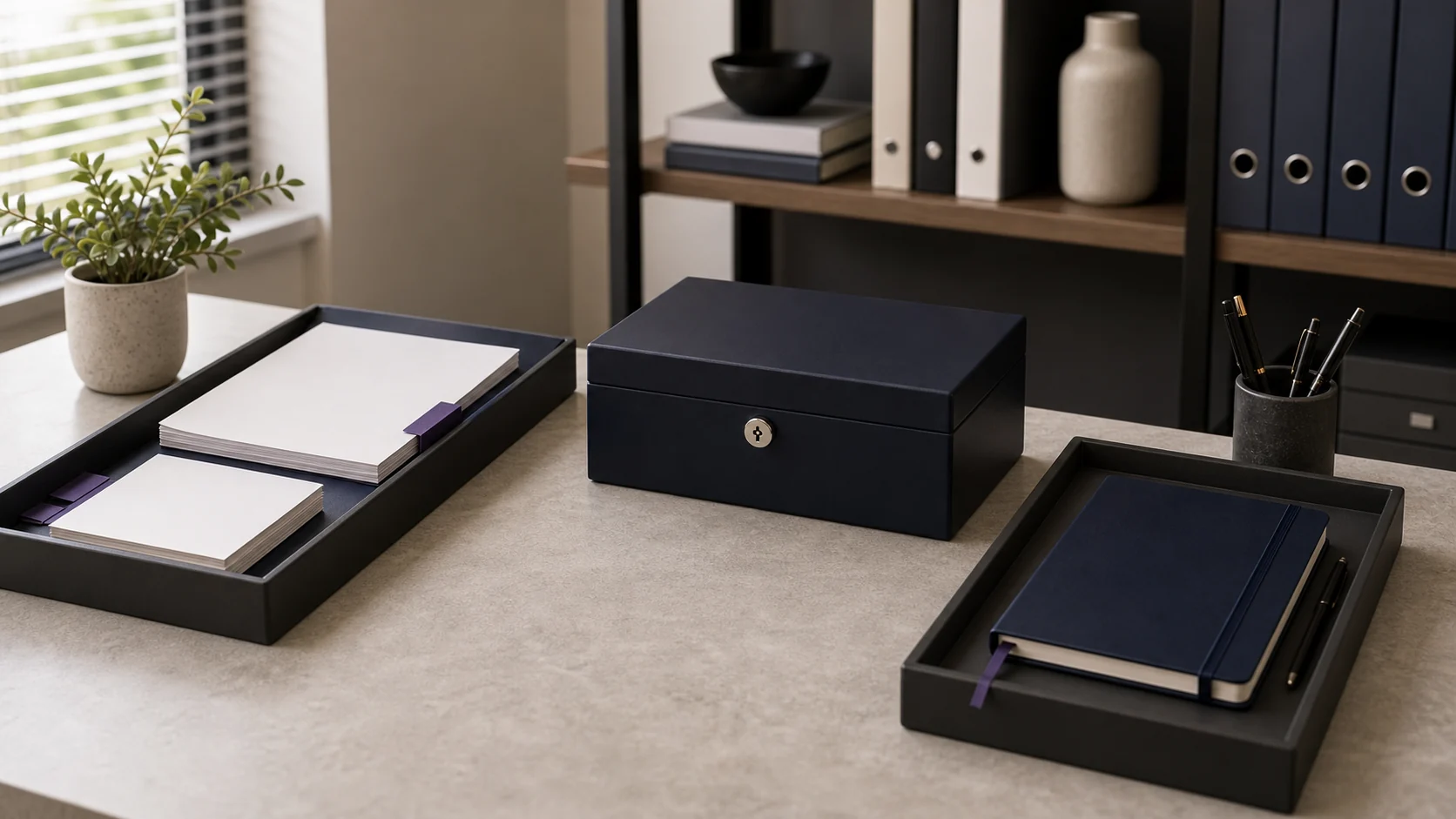 Office desk with separated business and personal finance folders