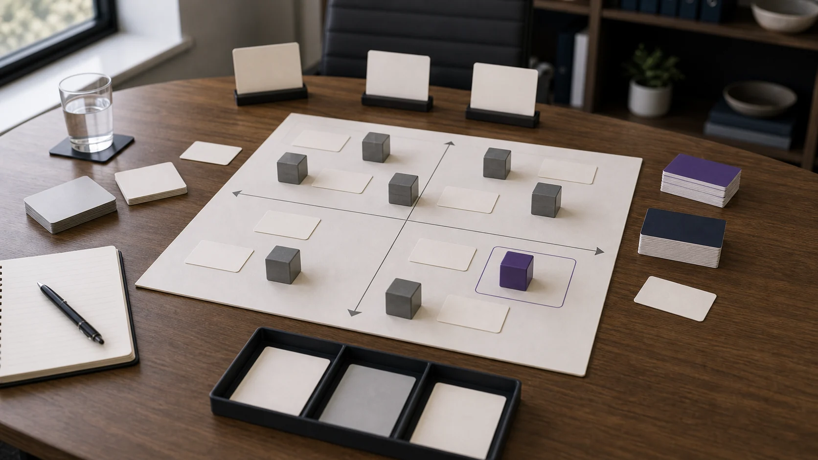 Strategy table with market-position blocks and competitor folders