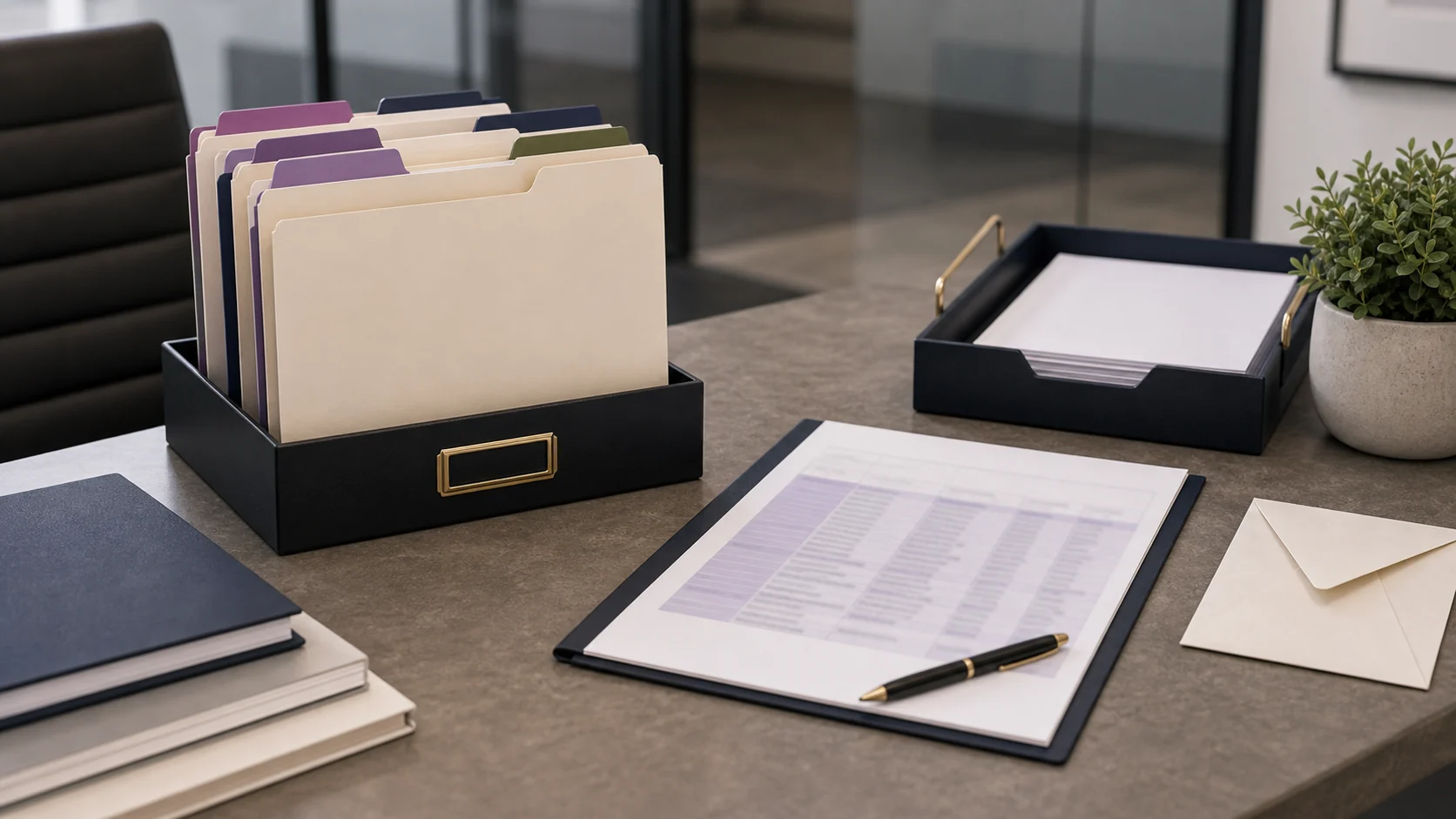 Deal room with assignability folders, blank contracts, and approval cards