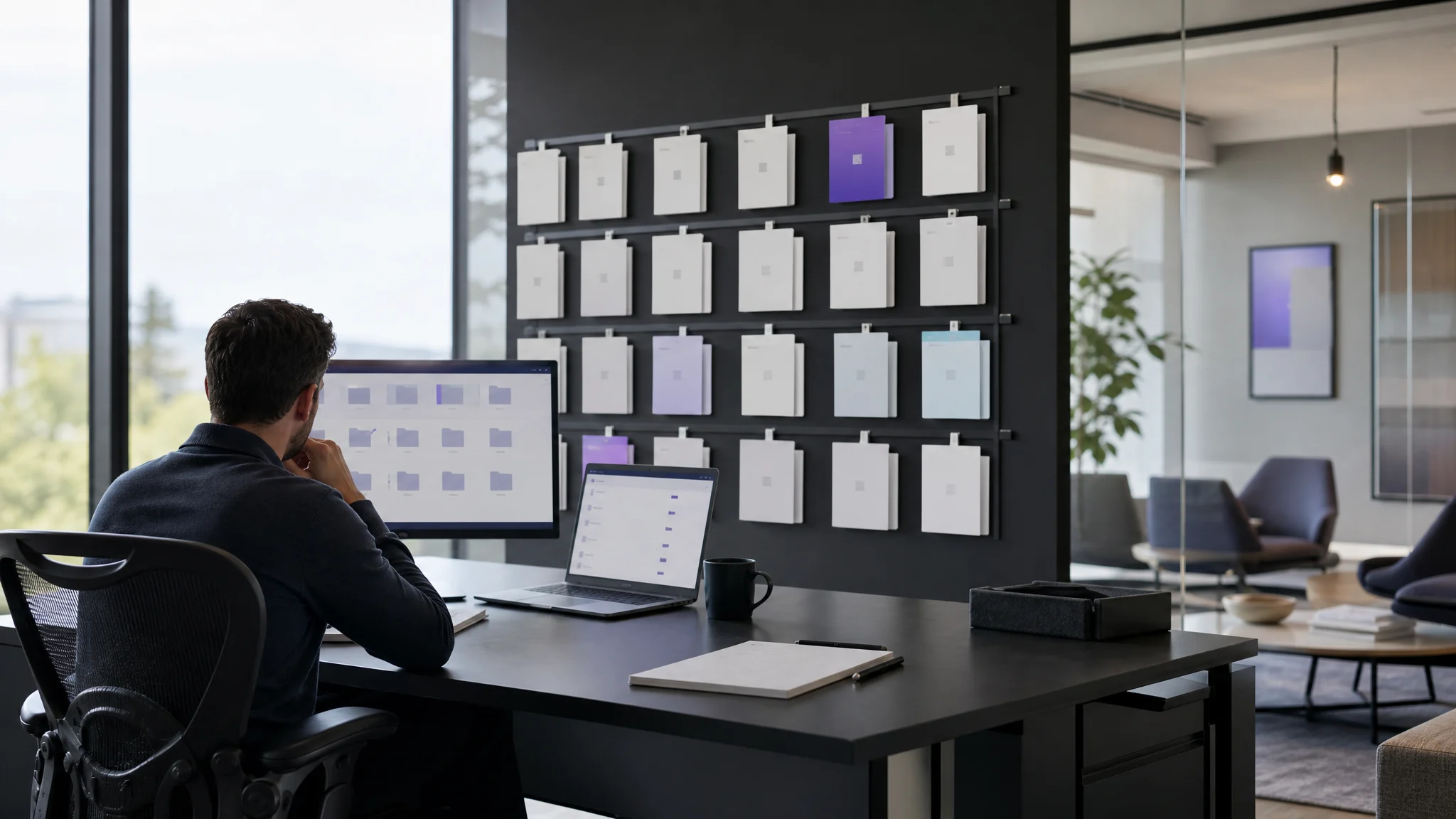 Founder preparing a SaaS acquisition diligence room with financial, customer, and operations documents organized for review