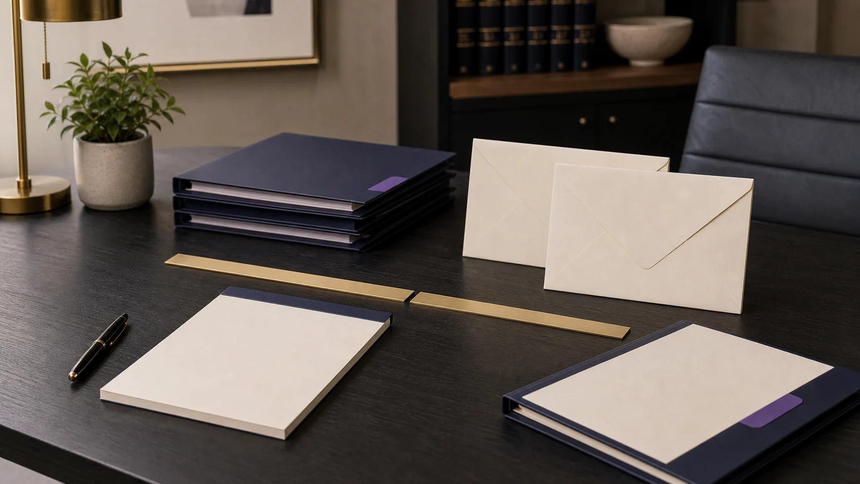 Agreement folder and blank boundary cards on an advisory table