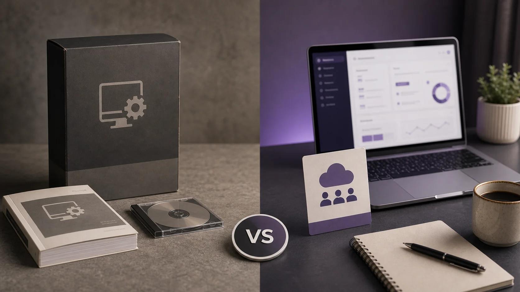 Boxed software compared with cloud subscription card