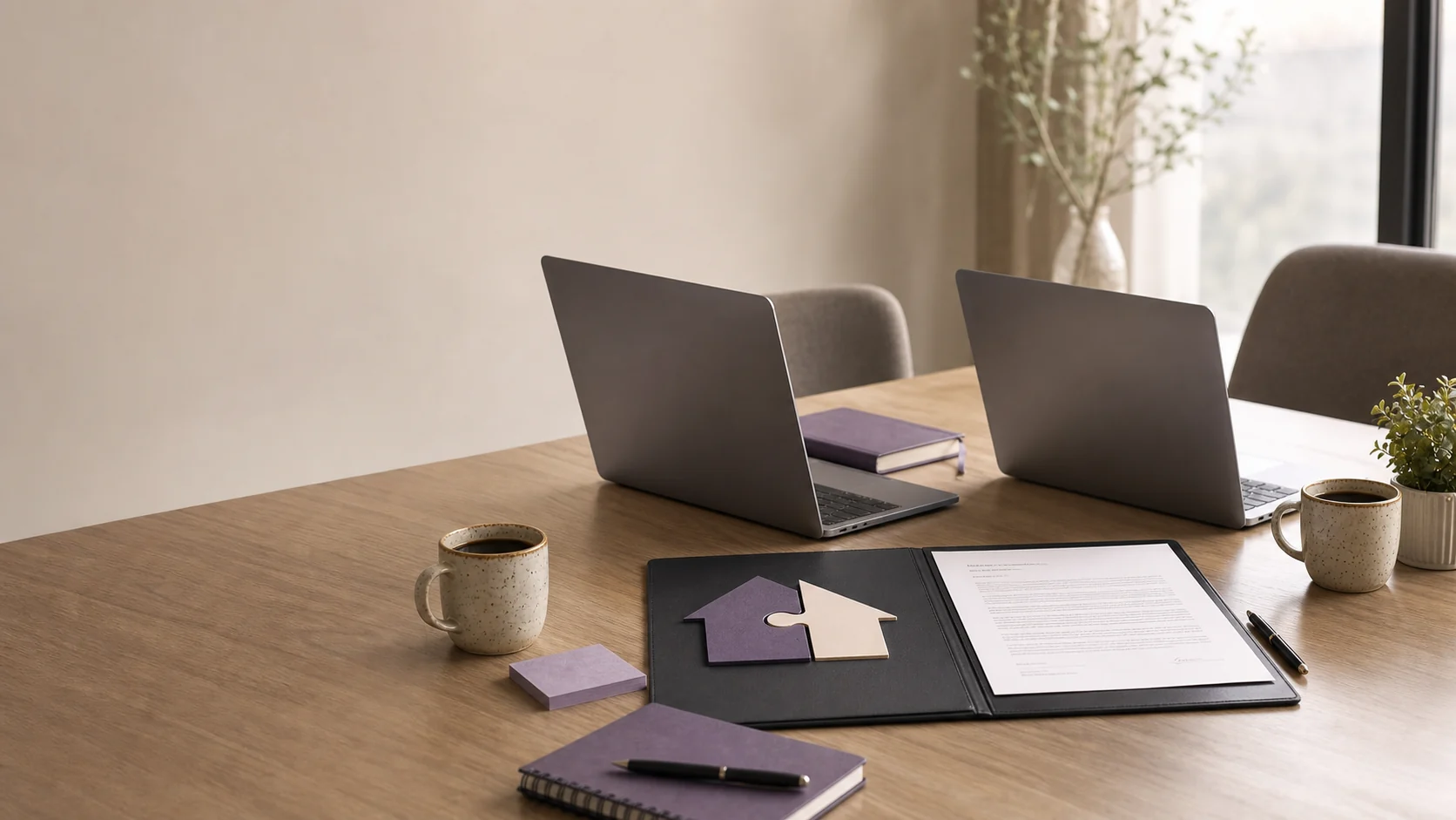 Two SaaS partner workstations joined by contract folder and interlocking pieces